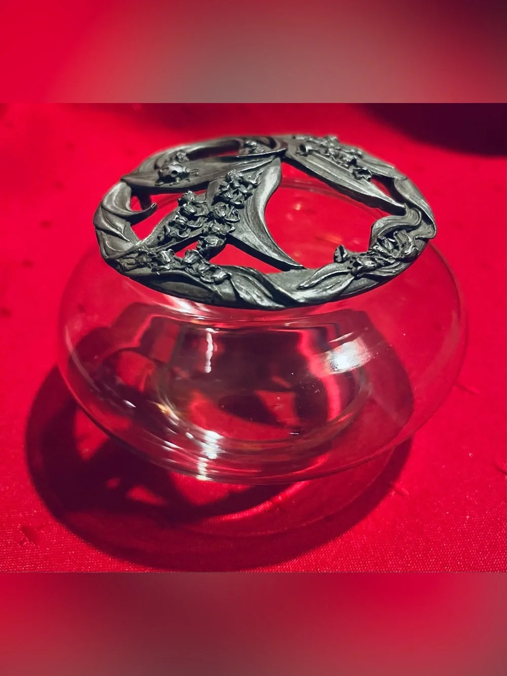 Vintage Seagull Pewter Glass Potpourri Bowl